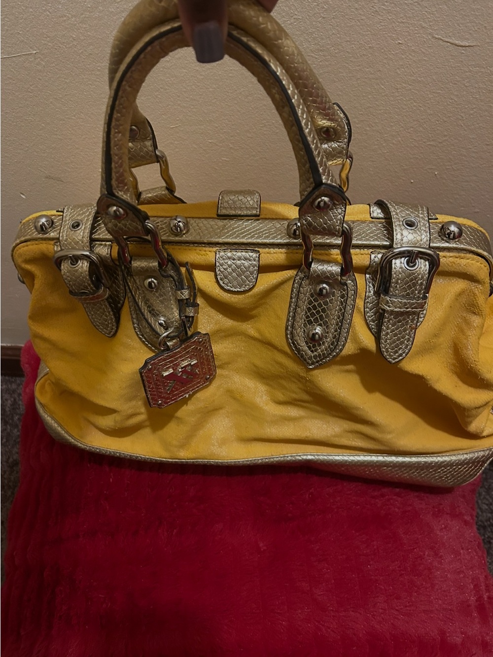 Yellow Women's Satchel Bag with Gold Accents